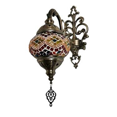 Imagem de Luminária de parede retrô turca, aplique de parede marroquino em mosaico, luminária de parede boêmia artesanal em vidro para cabeceira, ideal para sala de estar, quarto, corredor, varanda, c