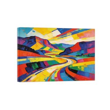 Imagem de BMZFYBS Pintura abstrata de parede - paisagem colorida 3 - decoração moderna - impressões em tela para sala de estar pronta para pendurar tela embrulhada 70 x 100 cm 27 x 39 pol