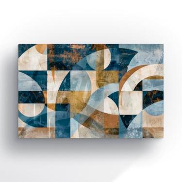 Imagem de Arte Abstrata Moderna em Tela, Decoração Geométrica, Azul e Dourado, Estilo Contemporâneo, Design Minimalista para Sala de Estar 90X60