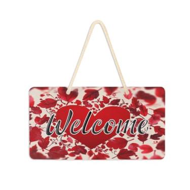 Imagem de Burbuja Placa de boas-vindas com coração vermelho dos namorados para porta da frente, placa de boas-vindas de PVC para decoração de férias, 15 x 28 cm