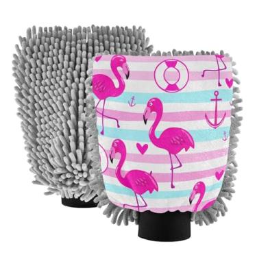 Imagem de STAYTOP Lindas luvas de lavagem de carro flamingo, 2 peças, luvas de microfibra de chenille, sem arranhões, panos de esponja de lavagem ultra absorventes para carros, limpeza doméstica - G