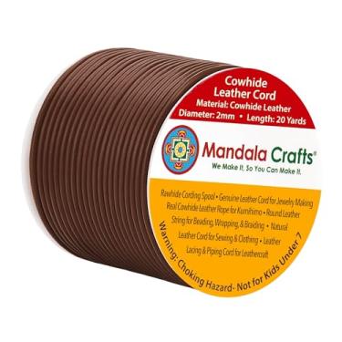 Imagem de Mandala Crafts Cordão redondo de couro legítimo, corda de couro natural para fabricação de joias, trançado Kumihimo, cadarços (2 mm, marrom)
