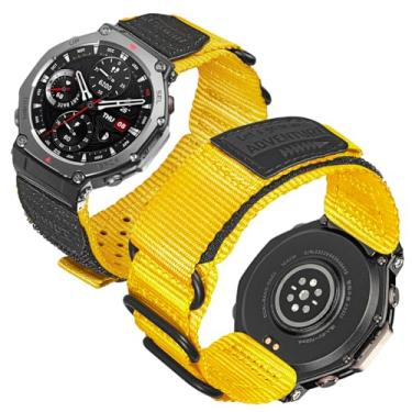 Imagem de SMITHA Pulseira de relógio compatível com Amazfit Trex 3/Trex 3 Pro, pulseira de relógio de nylon durável com remendo de couro, pulseira esportiva ajustável de 3 voltas em 5 cores