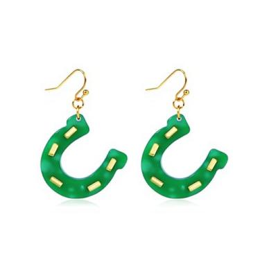 Imagem de BOOZIQ Brincos femininos de Dia de São Patrício com pingente de trevo verde brinco irlandês chapéu verde festival brinco dia de São Patrício joias presente para mulheres, Large, Acrílico, Sem pedra
