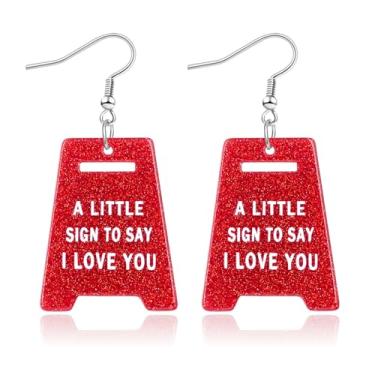 Imagem de Nanafast Brincos femininos "I Love You", presentes de Dia dos Namorados para ela, lindos brincos românticos para esposa/namorada, presentes de aniversário/noiva, Aço inoxidável, Sem pedra preciosa