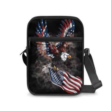 Imagem de CLOHOMIN Bolsa mensageiro para mulheres pequena bolsa tiracolo masculina bolsa tiracolo para chave óculos organizadores de cartões de crédito presentes de férias, Bandeira americana de águia