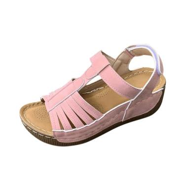 Imagem de Sandálias femininas de verão com tira romana, sola grossa, design de boca de peixe, calçado casual, rosa, 34