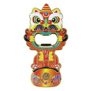 Imagem de Ímã de geladeira e abridor de garrafa de dança do leão – Símbolo da sorte chinês, presente de ano novo chinês, lembrança decorativa de metal para cozinha, bar, casa, escritório (laranja)