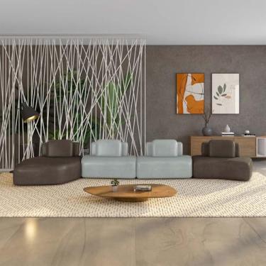 Imagem de Sofá Ilha Sala de Estar Dakota 4 Módulos 626cm Encostos Almofadas Soltas PU Marrom/Cinza G33 - Gran Belo