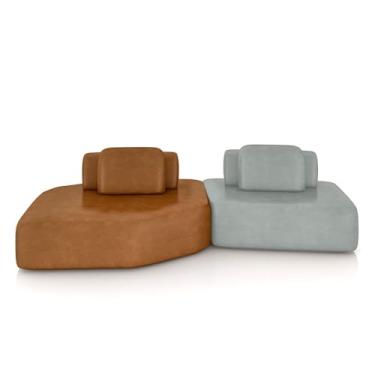 Imagem de Sofá Ilha Dakota 2 Módulos 310cm Encostos Almofadas Soltas PU Caramelo/Cinza G33 - Gran Belo