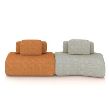 Imagem de Sofá Ilha Sala de Estar Dakota 2 Módulos 316cm Encostos Almofadas Soltas Bouclê Rústico Terracota/Greige G33 - Gran Belo