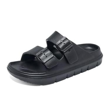 Imagem de Chinelo masculino de verão com fivela dupla ajustável e fundo grosso leve, Preto, 45