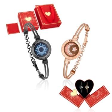 Imagem de TOTWOO Pulseiras de toque de longa distância para casais, vibração e iluminação para casais amorosos | Presentes de relacionamento de longa distância para amigos, joias de emparelhamento Bluetooth,