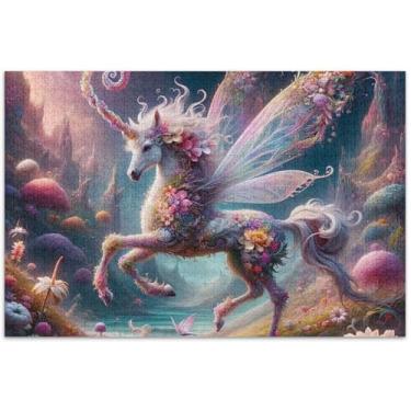 Imagem de Quebra-cabeça flor fada unicórnio para adultos 1000 peças natureza família quebra-cabeça amantes presentes quebra-cabeças legais para adultos arte decoração pintura, 75 x 40 centímetros