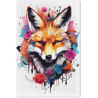 Imagem de Quebra-cabeças para adultos com pintura de raposa floral, 1000 peças, presentes tecnológicos, paisagem, pintura animal, 75 x 40 cm