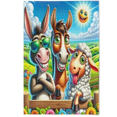Imagem de Quebra-cabeça fofo de desenho animado de fazenda, burro, lhama, 500 peças para adultos, presentes de elefante branco, quebra-cabeças engraçados, paisagem, arte, 500 peças, 52 x 37,8 cm