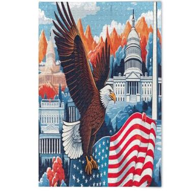 Imagem de Quebra-cabeça com bandeira americana de águia careca legal 1000 peças para adultos elefante branco paisagem quebra-cabeças decorativos decoração de arte animal, 1000 peças, 75 x 50 cm