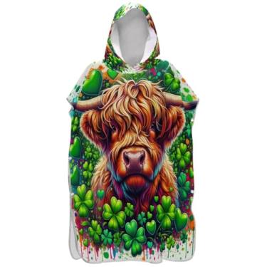 Imagem de Joisal Roupão de mudança de poncho de surfe para adultos toalha de banho com capuz absorvente unissex adulto poncho com capuz colorido peculiar vaca highland