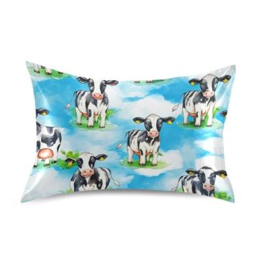 Imagem de Fronhas para cabelo de vacas fofas azul celeste animal king queen fronhas padrão cetim refrescante para casa cama sofá colorido king size 101,6 cm x 50,8 cm