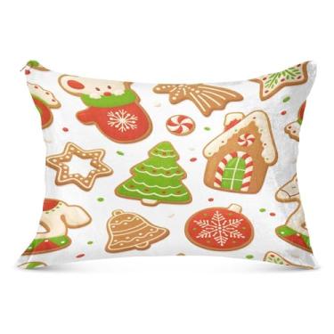 Imagem de Capas de almofada de biscoito de gengibre com elementos de Natal super macias 53 x 137 cm Queen Size fronhas resistentes a desbotamento e manchas com zíper