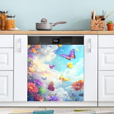 Imagem de Capas magnéticas de borboletas coloridas para lava-louças à prova d'água para máquina de lavar e secar ímãs capa decorativa capas de lava-louças 58 cm x 66 cm