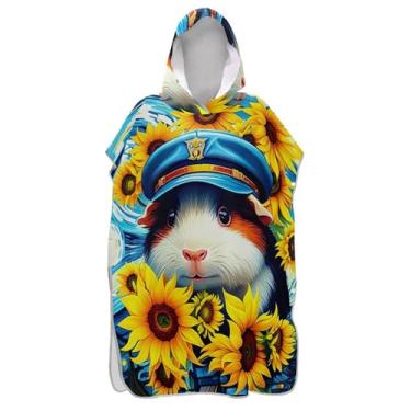 Imagem de TSENQUE Poncho de surfe trocador de roupão adultos praia banho com capuz toalhas leves femininas ponchos com capuz fofo colorido porquinho-da-índia