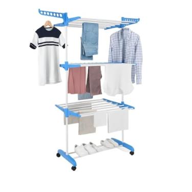 Imagem de Varal De Chão Torre 3 Andares Retrátil Compacto, Dobrável e com Rodinhas