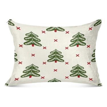 Imagem de Linda capa de almofada de pelúcia de árvore de Natal super macia 50,8 x 101,6 cm fronha king size fronha durável com zíper