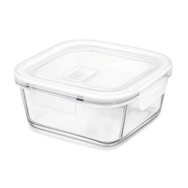 Imagem de Pote Hermético de Vidro Quadrado 800ml · Tampa com Travas Laterais e Vedação em Silicone · Para Freezer e Micro-ondas (sem tampa)