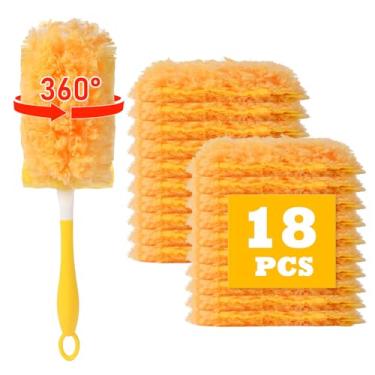 Imagem de Pacote com 18 refis de espanador resistente para Swiffer Duster, com 1 alça, espanadores multisuperfícies de 360° com 4x microfibras, refis de espanador descartáveis sem cheiro para limpeza de casa