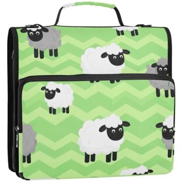 Imagem de Organizador de fichário com zíper de ovelha branca com 3 argolas de 3 cm D com alça de ombro para portfólio escolar e suporte de pasta, 34,5 x 31,5 x 9 cm