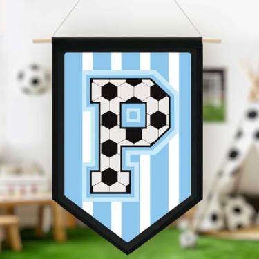 Imagem de Faixa de lona de parede pendurada de futebol, faixa azul do alfabeto, faixa de flâmula, decoração de arte de parede para sala de aula, quarto de menino, Copa do Mundo FIFA Jersey futebol entusiasta