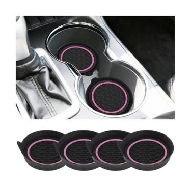Imagem de Sandfren Porta-copos de carro com 4 peças, tapetes embutidos de silicone antiderrapante para veículos, isolamento interno automotivo à prova de peneira, acessórios de almofada de copo de bebida