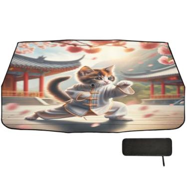 Imagem de Guarda-sol chinês Kung Fu Cat Para-brisa Guarda-sol Proteção Térmica Proteção de Caminhão Persianas para Para-brisas 147.3 cm x 75.4 cm