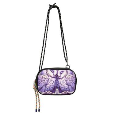 Imagem de TSENQUE Bolsa feminina com estampa de coruja de lavanda e pássaros do amor, bolsa tiracolo pequena, bolsa de telefone com alça de ombro e alça longa