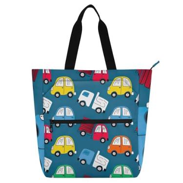 Imagem de GAIGEO Linda sacola feminina azul de carros, caminhões, para trabalho, lona, praia, escola, bolsa para professores, com compartimentos