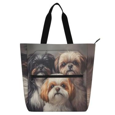 Imagem de GAIGEO Bolsa de trabalho realista Lhasa Apso para cães marrom para mulheres, bolsas de lona de lona, bolsas fofas para crianças universitárias, escolares, bolsas fofas com compartimentos