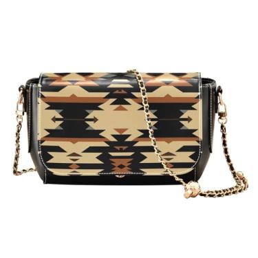 Imagem de GAIGEO Bolsas tiracolo femininas de couro Navajo bege e marrom, bolsa tiracolo de couro com aba, bolsas transversais para mulheres, bege e marrom Navajo-2, One Size