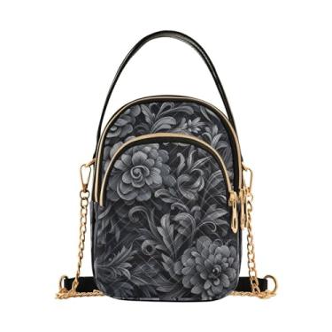 Imagem de GAIGEO Bolsa tiracolo feminina aquarela com rosas coloridas, bolsas transversais modernas bolsa de ombro pequena, Floral-1 preto e cinza, One Size