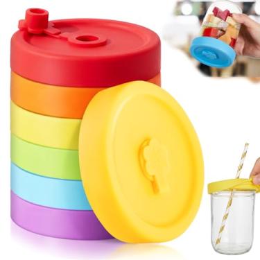 Imagem de Teenyyou 6 peças de tampas de fermentação de silicone para frasco de vidro de boca larga, tampas de fermentador sem água de airlock, capa de silicone de 86 mm com ventilação para picles, quimchi