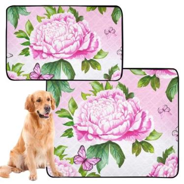 Imagem de TSENQUE Almofadas laváveis para cães à prova d'água, tapete de cercadinho rosa branco peônias folhas verdes reutilizável almofada de xixi para gatos, absorventes para filhotes, almofadas de penico