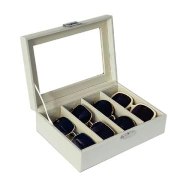 Imagem de UnionPlus Organizador de estojo de óculos de sol com 4 compartimentos, colecionador de óculos de sol, estojo de armazenamento de vários óculos de sol, bege lichia