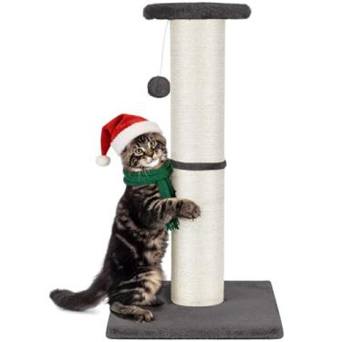 Imagem de PAWSCRAT Poste arranhador para gatos de 81 cm de altura, arranhador de sisal natural de grande diâmetro com bola pendurada, resistente a arranhões e durável, arranhador alto para gatos em ambientes