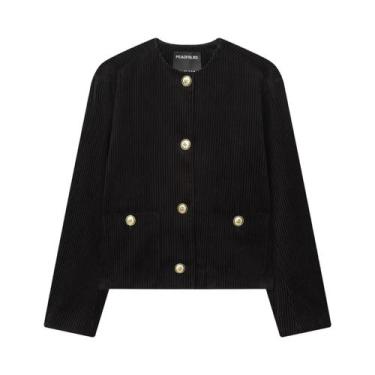 Imagem de Jaqueta Feminina Slim Fit Com Ombreiras, Gola Redonda, Botão Dourado P