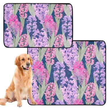 Imagem de TSENQUE Almofadas de xixi laváveis para animais de estimação, rosa, roxo, flores de jacinto, almofada extra grande absorvente para treinamento de cães, impermeável, tapete de cercadinho para cães