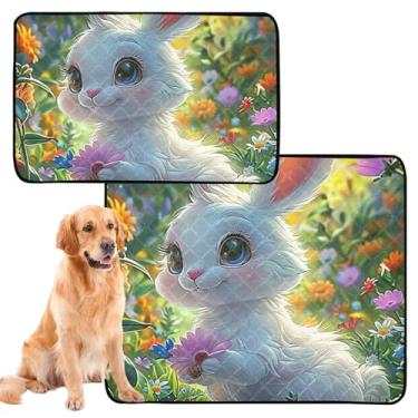 Imagem de TSENQUE Cute White Bunny Floral Pet Lavável Almofada para Animais de Estimação Almofada Absorvente para Animais de Estimação Almofada Absorvente Impermeável Tapete de Cachorro Bonito, Pequeno x Pacote
