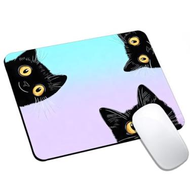 Imagem de Tapete de mouse preto Kawaii fofo para gatos, pequeno, mouse pad de computador para mesa, base de borracha antiderrapante para laptop, design quadrado de 24 x 20 cm para acessórios de mesa de casa e