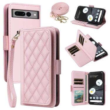 Imagem de Dibosom Capa carteira para Google Pixel 7 Pro 5G Argyle com alça de pulso/ombro slots para cartão bolsa flip, suporte minimalista acolchoado capa de celular para Pixel7Pro Pixel7 XL Seven 7Pro rosa