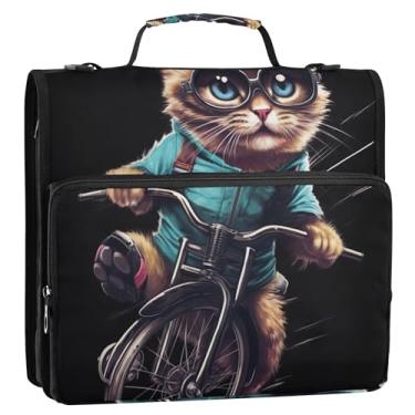 Imagem de Fichários divertidos divertidos de 3,8 cm com 3 anéis, fichário resistente com zíper, com alça, bolsa escolar de ensino médio, vários bolsos, pasta grande para portfólio