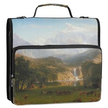 Imagem de Organizador de fichário Albert Bierstadt Rocky Mountains com zíper de 3 cm para fichários escolares resistentes com alça de ombro e pasta de armazenamento com alça de ombro com alça